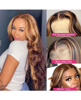 Highlight #4/27 Transparent lace 13*4 Full Frontal Lace  wig 180% body wave