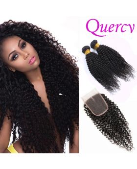 10A 2 bundles with lace closure 4*4inch kinky curl