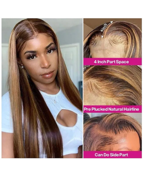 Highlight #4/27 Transparent lace 13*4 Full Frontal Lace  wig 180% Straight