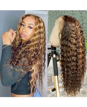 Highlight #4/27 Transparent lace 13*4 Full Frontal Lace  wig 180% deep wave
