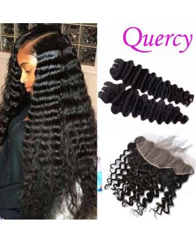9A 2 bundles with lace frontal 13*4inch deep wave