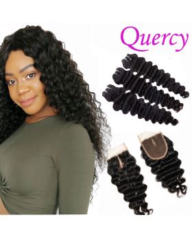 10A 3 bundles with lace closure 4*4inch deep wave